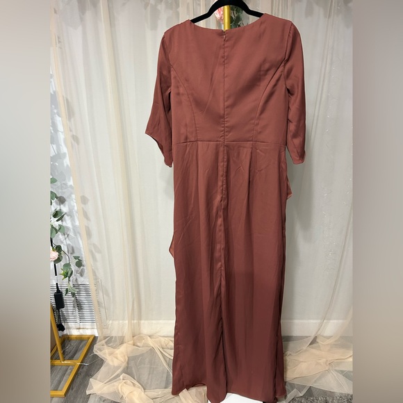 Elegant Rust Maxi Dress with Draped Detail - Picture 3 of 3